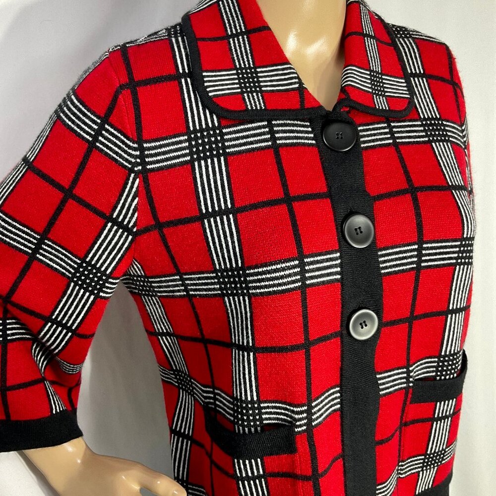 Designers Originals Petite L 3/4 Sleeve Acrylic Sweater Blazer Womens Plaid